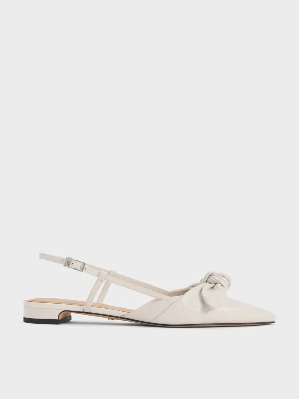 Charles & Keith - Jayce Leather Crinkle-Effect Knot-Bow Slingback Flats sold by Charles & Keith