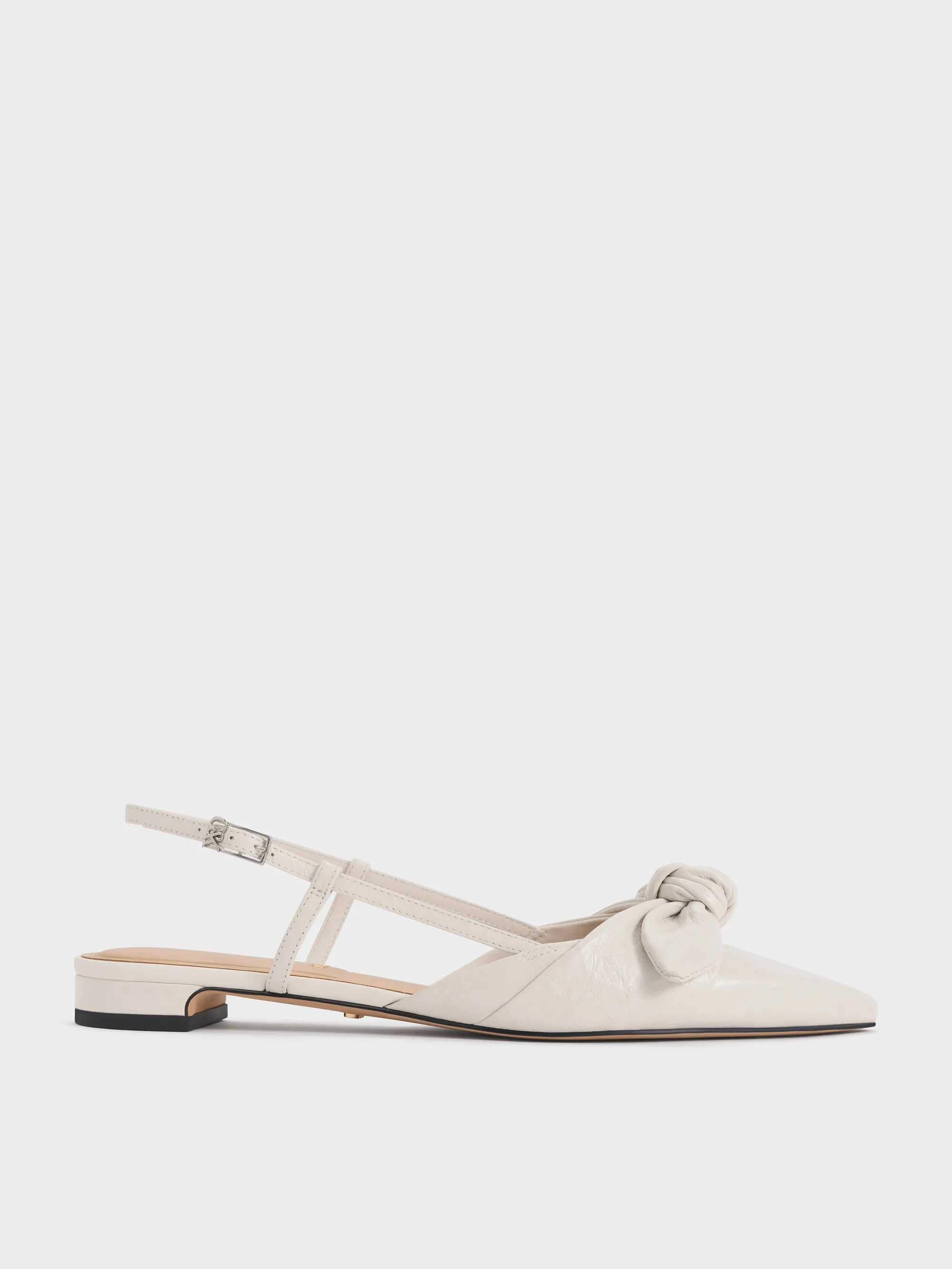 Charles & Keith - Jayce Leather Crinkle-Effect Knot-Bow Slingback Flats sold by Charles & Keith