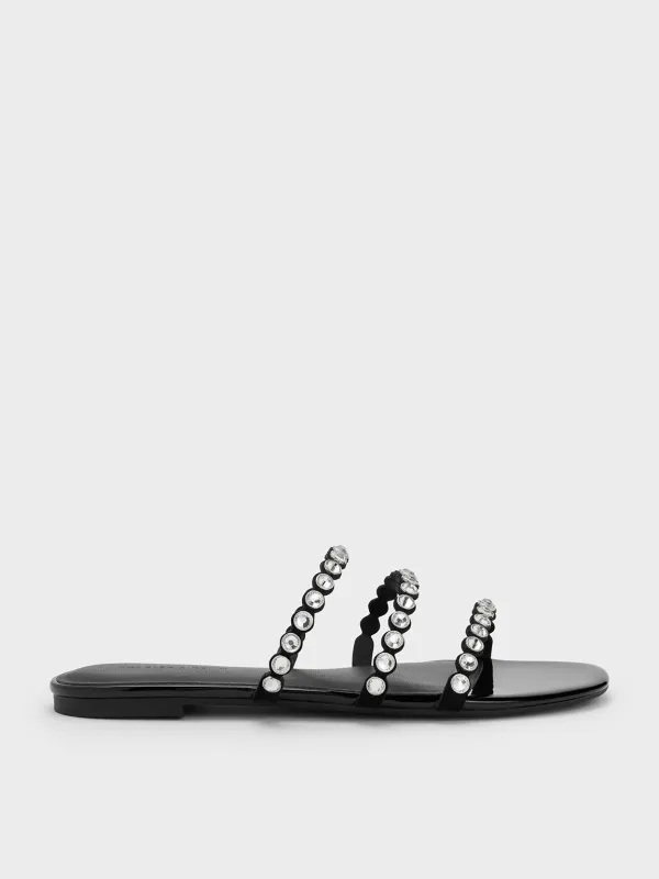 Charles & Keith - Crystal-Embellished Triple-Strap Sandals made by Charles & Keith