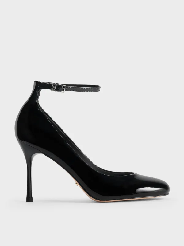 Charles & Keith - Aretha Patent Leather Ankle-Strap Stiletto-Heel Pumps made by Charles & Keith