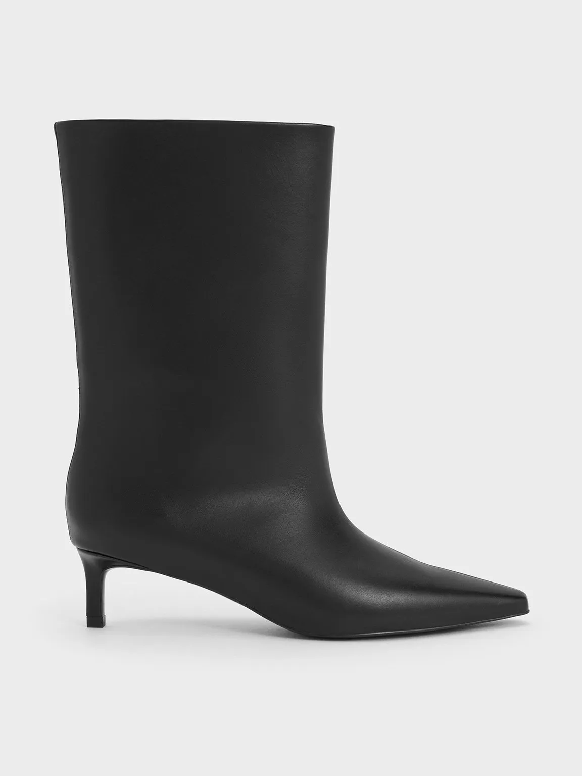 Charles & Keith - Elongated Square-Toe Kitten-Heel Calf Boots sold by Charles & Keith