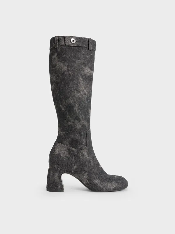 Charles & Keith - Denim Block-Heel Knee-High Biker Boots sold by Charles & Keith