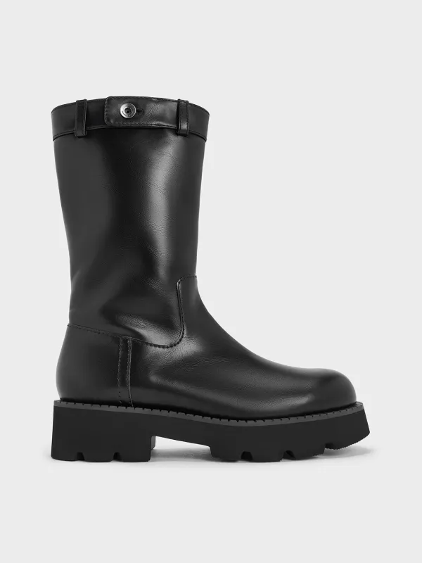 Charles & Keith - Side-Zip Lug-Sole Calf Boots sold by Charles & Keith