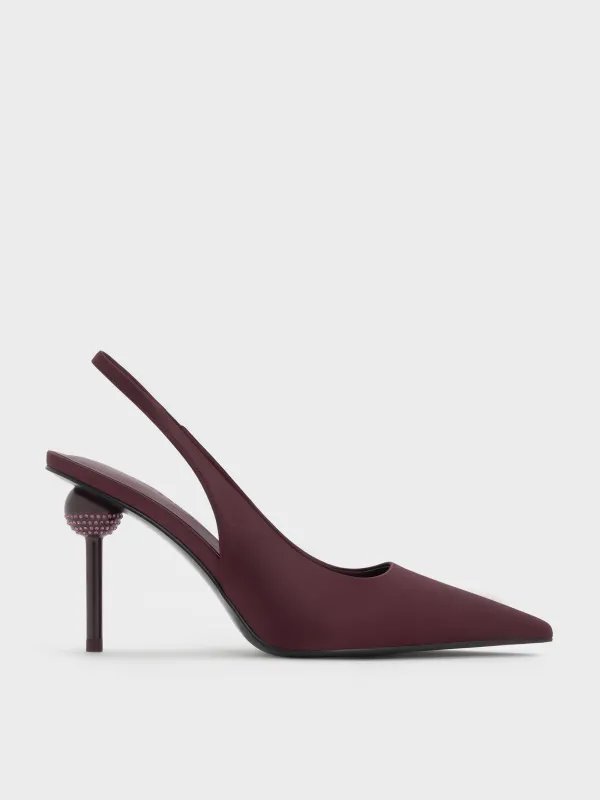 Charles & Keith - Satin Crystal-Embellished Ball-Heel Pointed-Toe Slingback Pumps sold by Charles & Keith