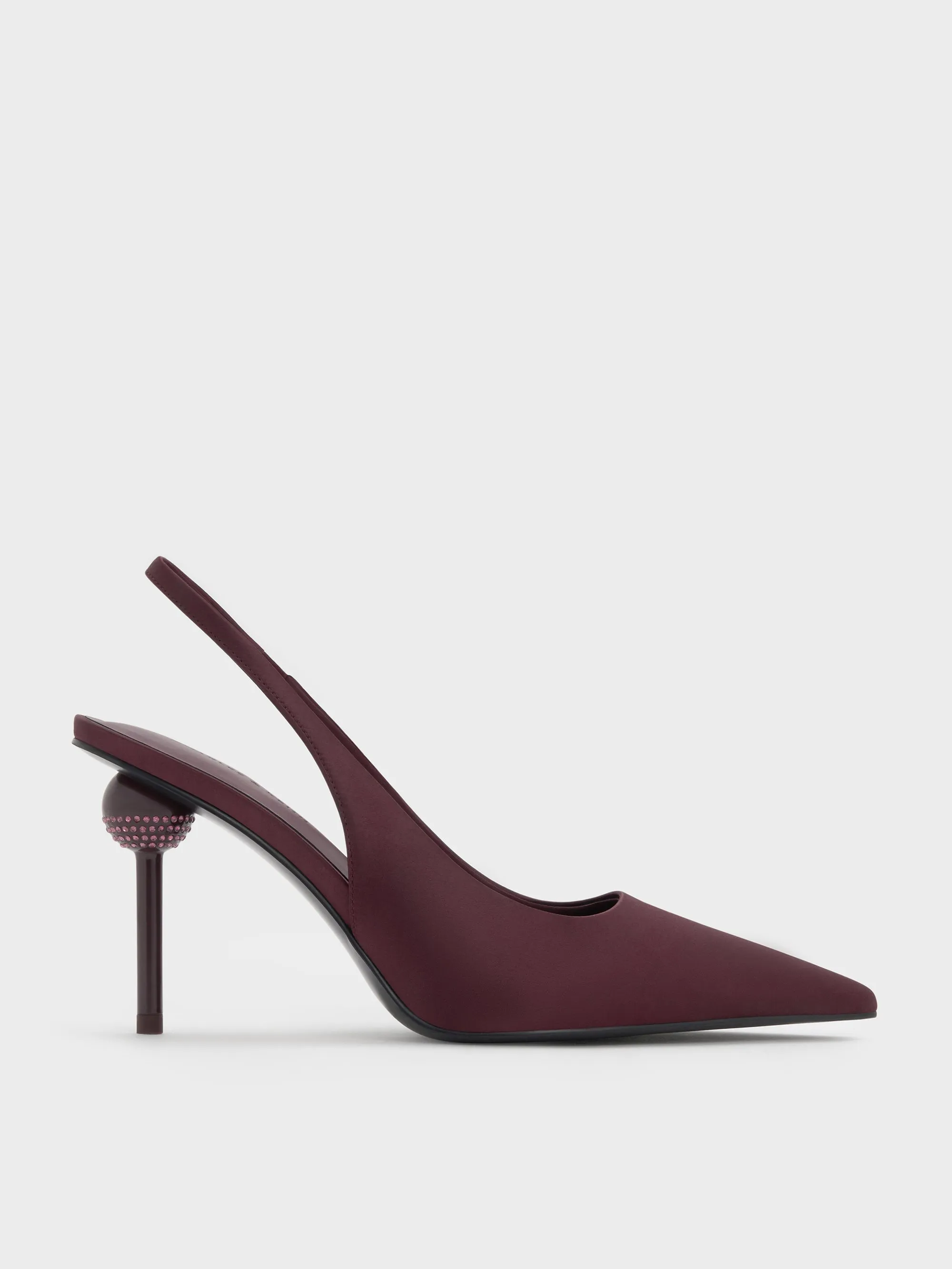 CHARLES & KEITH - Satin Crystal Ball-Heel Slingback Pumps sold by Charles & Keith