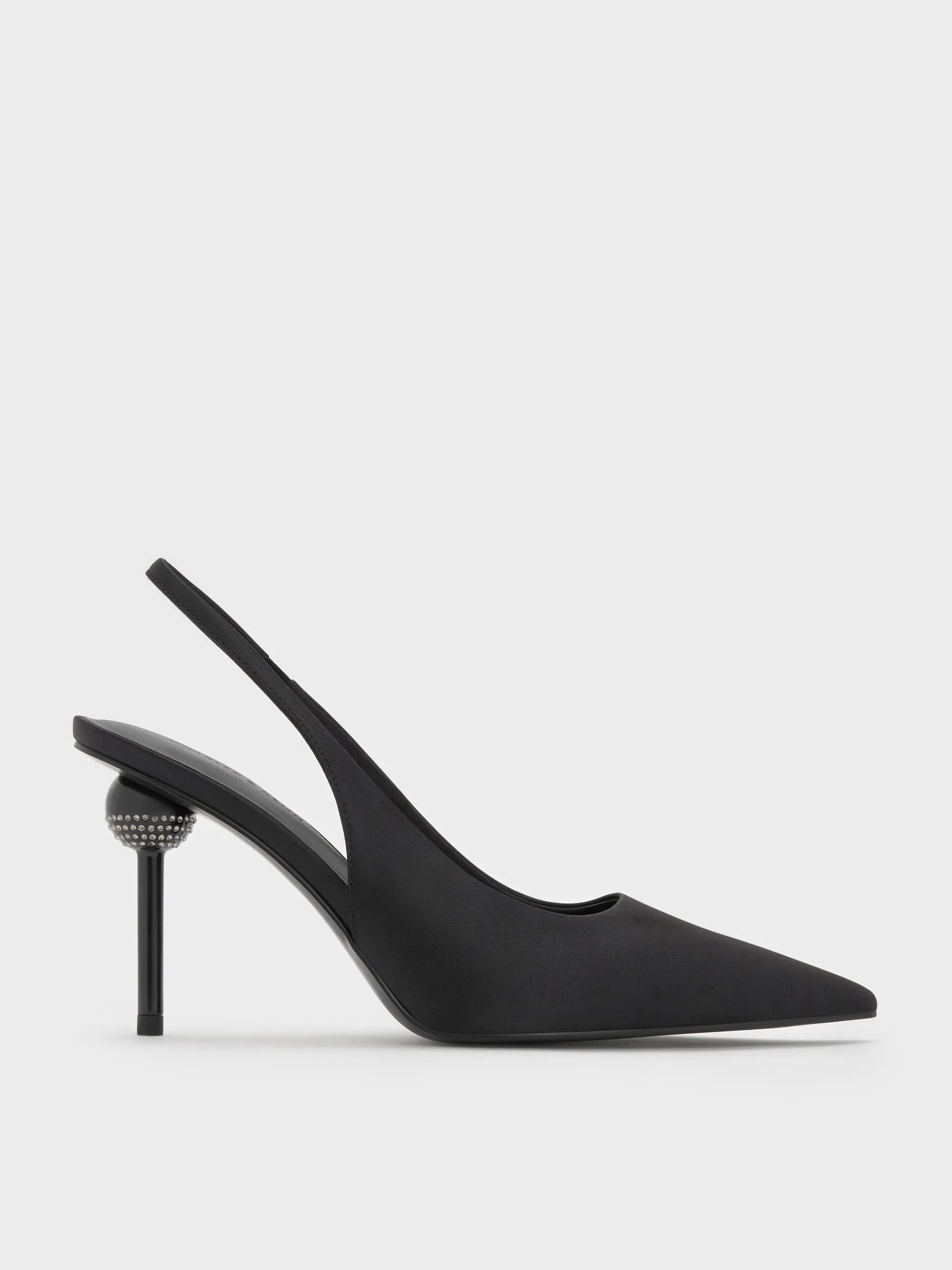 Charles & Keith - Satin Crystal-Embellished Ball-Heel Pointed-Toe Slingback Pumps sold by Charles & Keith