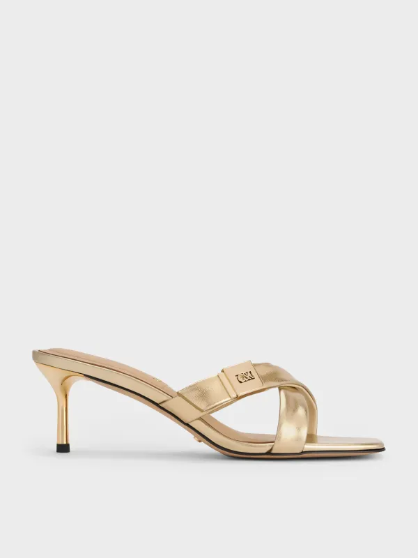 Charles & Keith - Cody Metallic Leather Crossover-Strap Heeled Sandals sold by Charles & Keith