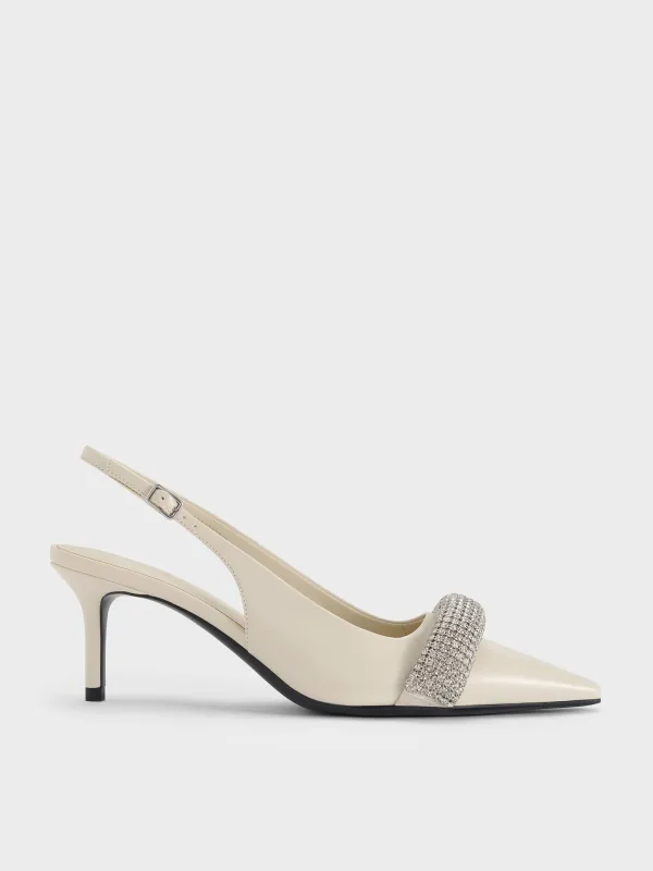 Charles & Keith - Crystal-Embellished Pointed-Toe Slingback Pumps sold by Charles & Keith