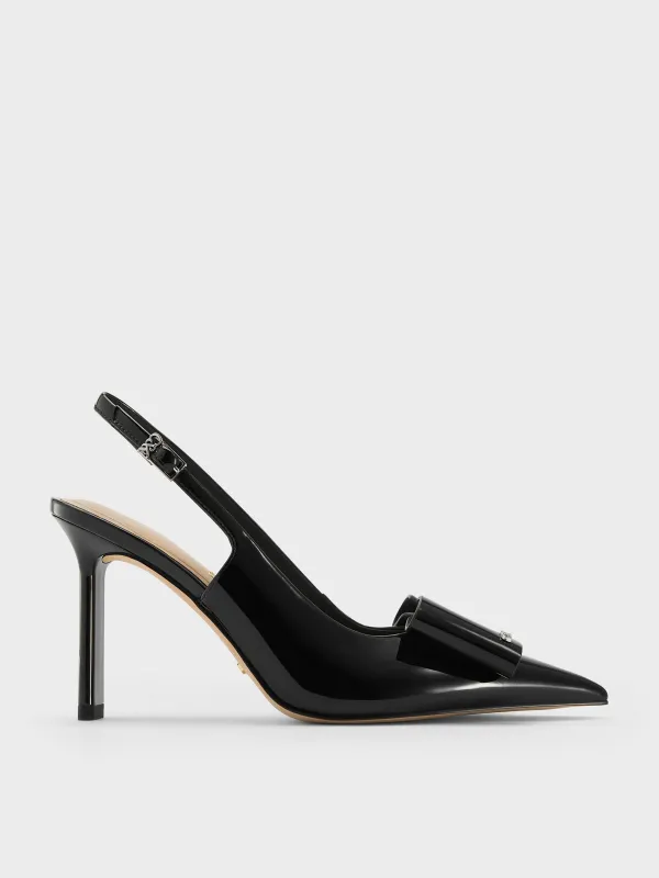 Charles & Keith - Lu Patent Leather Bow Blade-Heel Slingback Pumps sold by Charles & Keith