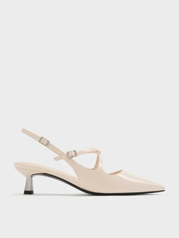 Charles & Keith - Pauline Patent Crossover Slingback Kitten Heels sold by Charles & Keith