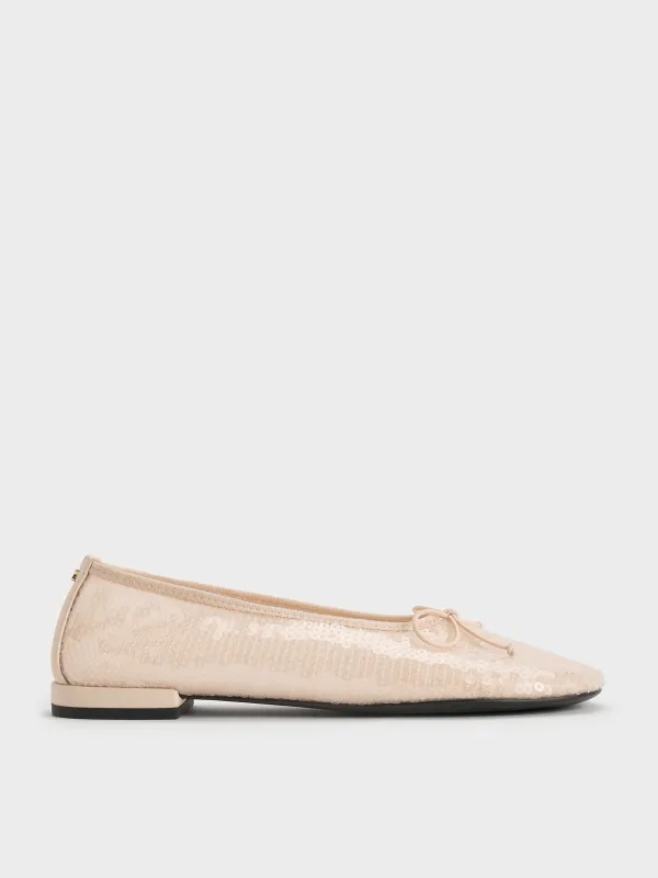 Charles & Keith - Sequin Mesh & Leather Bow Ballet Flats sold by Charles & Keith