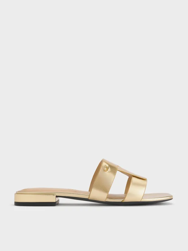 Charles & Keith - Petina Metallic Leather Slide Sandals made by Charles & Keith