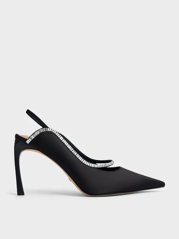 Charles & Keith - Recycled Polyester Crystal-Embellished Pointed-Toe Slingback Pumps sold by Charles & Keith