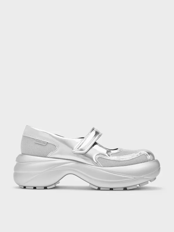 Charles & Keith - Metallic Curved Platform Mary Jane Sneakers sold by Charles & Keith