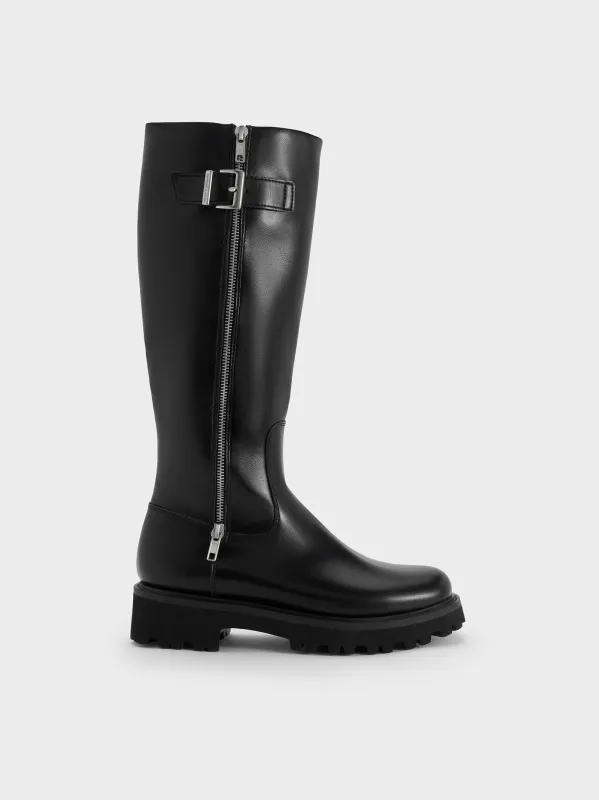 Charles & Keith - Lyndon Buckled Side-Zip Knee-High Boots sold by Charles & Keith