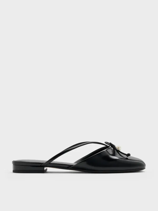 Charles & Keith - Pearl-Accent Bow Flat Mules sold by Charles & Keith