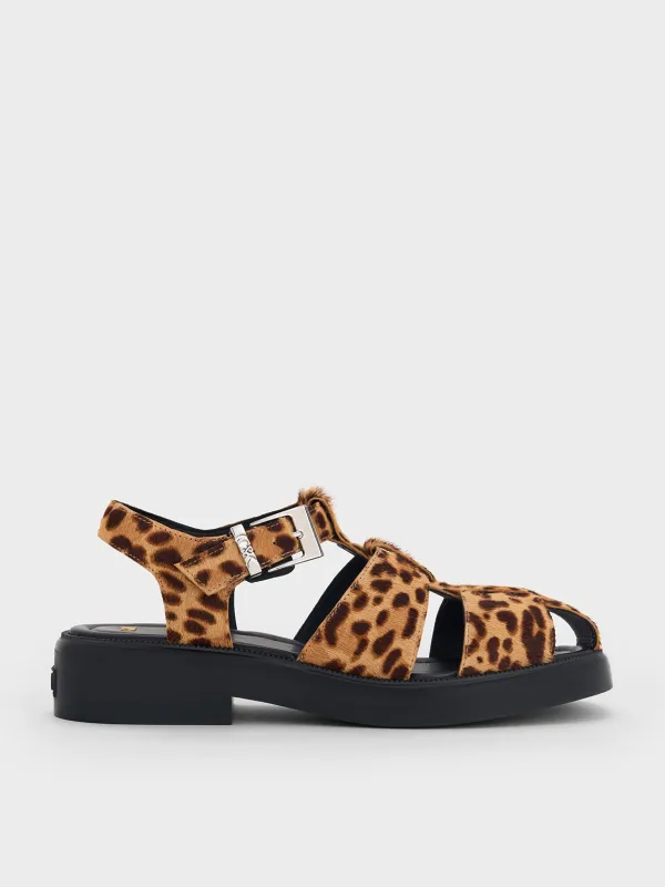 Charles & Keith - Leopard-Print Textured Caged Sandals sold by Charles & Keith