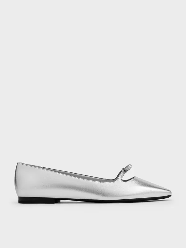 Charles & Keith - Metallic Bow Square-Toe Ballet Flats sold by Charles & Keith