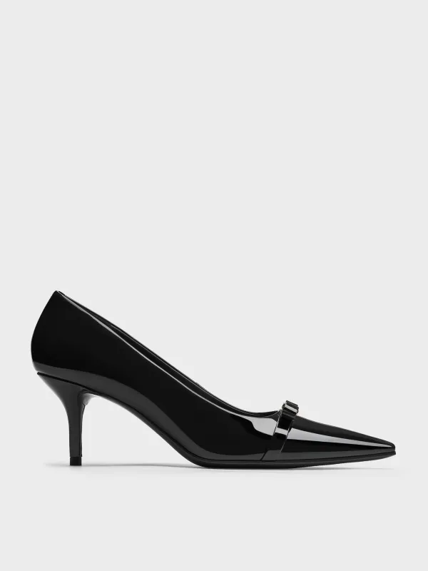 Charles & Keith - Dorian Patent Bow Pointed-Toe Stiletto-Heel Pumps sold by Charles & Keith