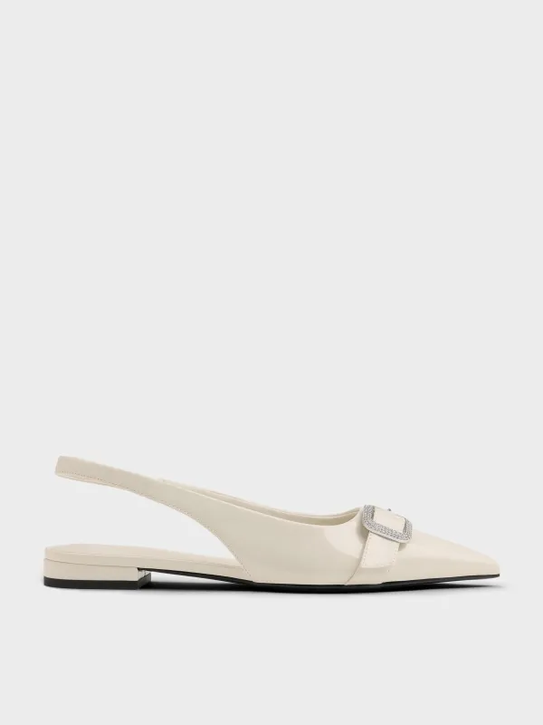 Charles & Keith - Patent Crystal-Buckle Pointed-Toe Slingback Flats sold by Charles & Keith