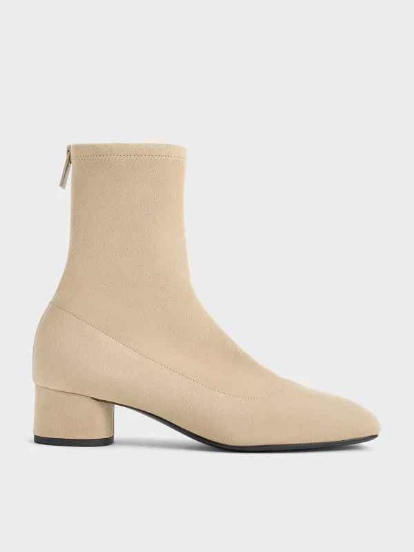Charles & Keith - Faux Suede Stitch-Trim Heeled Ankle Boots sold by Charles & Keith