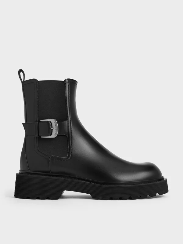 Charles & Keith - Side-Buckle Ridged-Sole Chelsea Boots sold by Charles & Keith