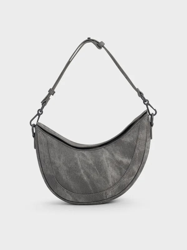 Charles & Keith - Denim Asymmetrical Saddle Bag sold by Charles & Keith