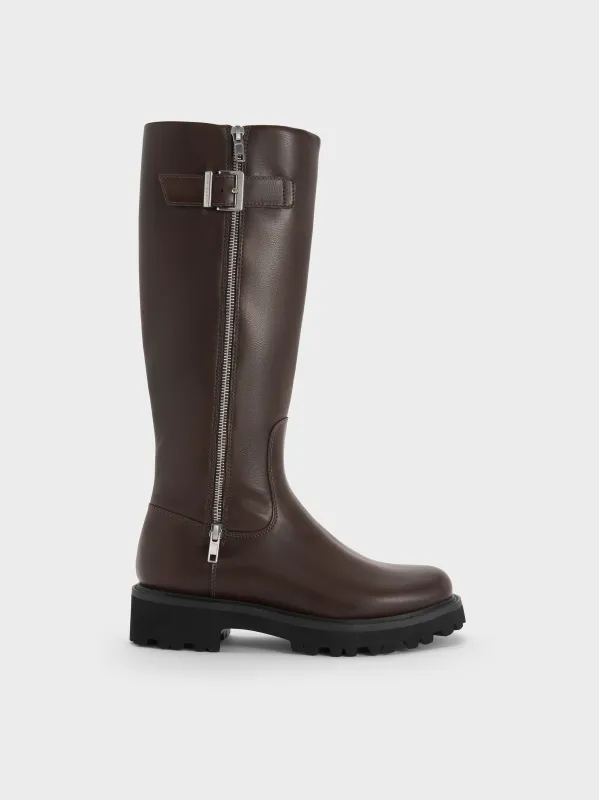Charles & Keith - Lyndon Buckled Side-Zip Knee-High Boots sold by Charles & Keith