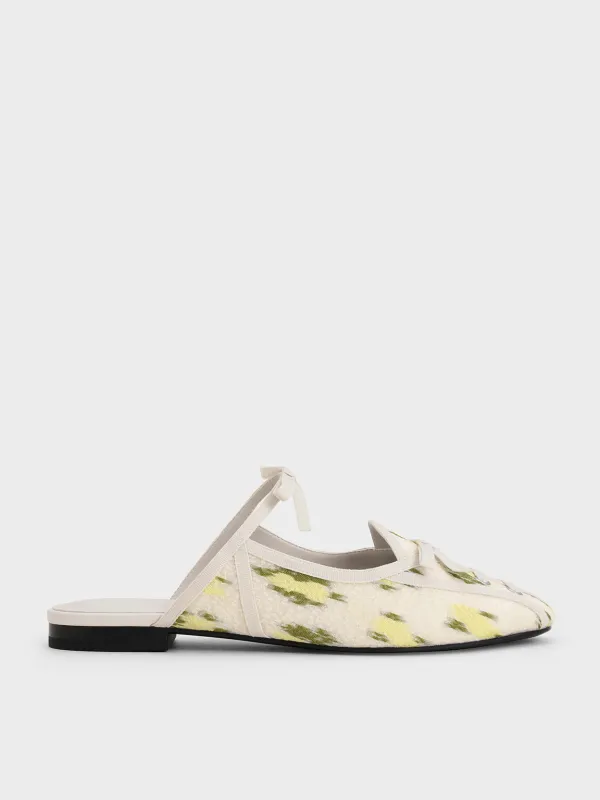 Charles & Keith - Floral-Print Lace-Up Bow Ballet Mules sold by Charles & Keith