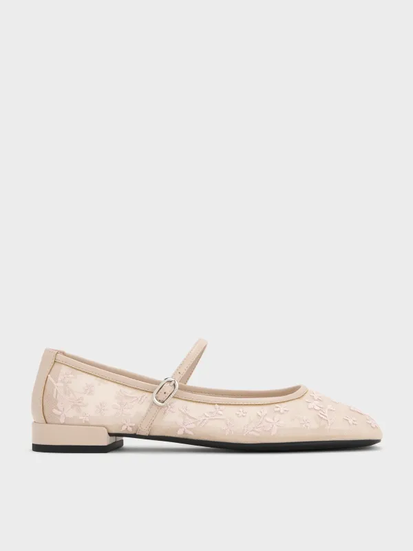 Charles & Keith - Gertrude Mesh Embroidered Floral Mary Janes sold by Charles & Keith