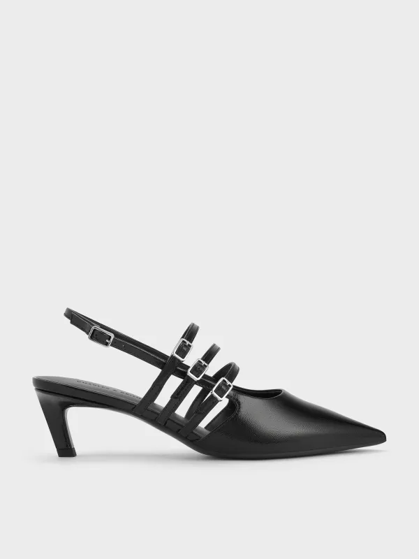 Charles & Keith - Patent Triple-Strap Pointed-Toe Kitten-Heel Slingback Pumps sold by Charles & Keith