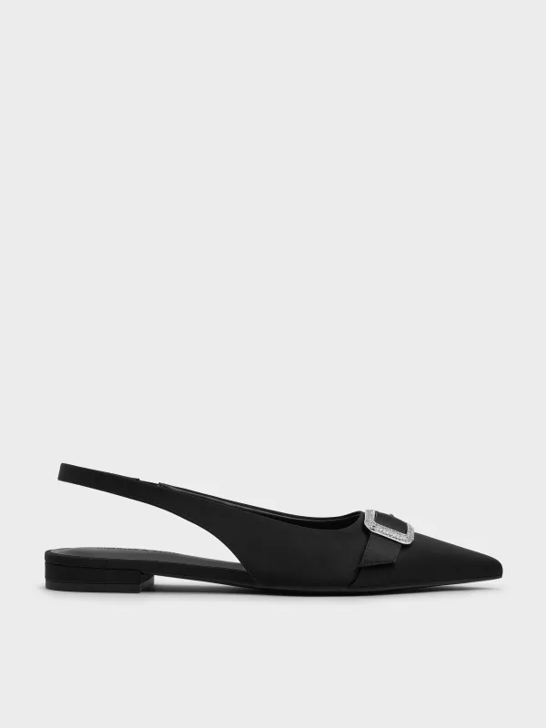 Charles & Keith - Satin Crystal-Buckle Pointed-Toe Slingback Flats sold by Charles & Keith