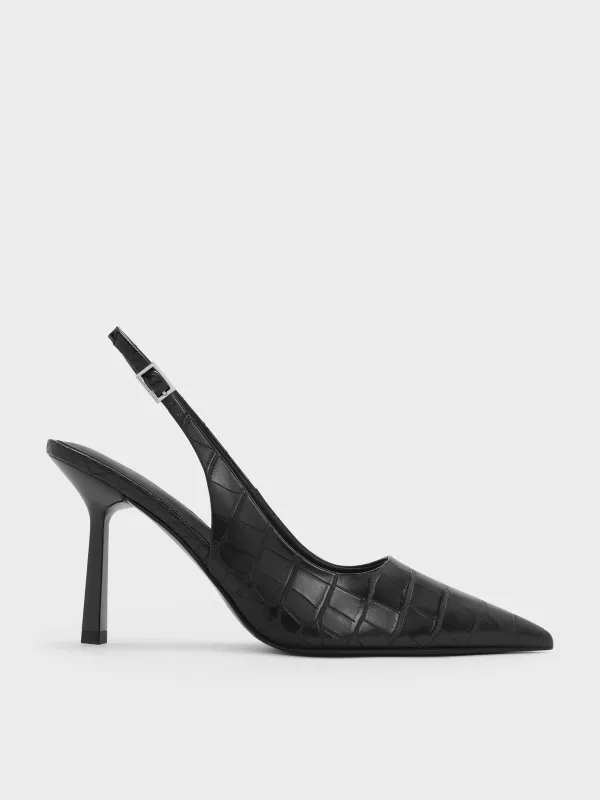 Charles & Keith - Croc-Effect Pointed-Toe Slingback Pumps sold by Charles & Keith