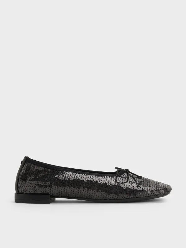 Charles & Keith - Sequin Mesh & Leather Bow Ballet Flats sold by Charles & Keith