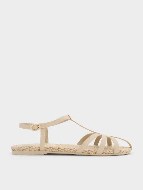 Charles & Keith - Strappy Raffia T-Bar Ankle-Strap Sandals sold by Charles & Keith