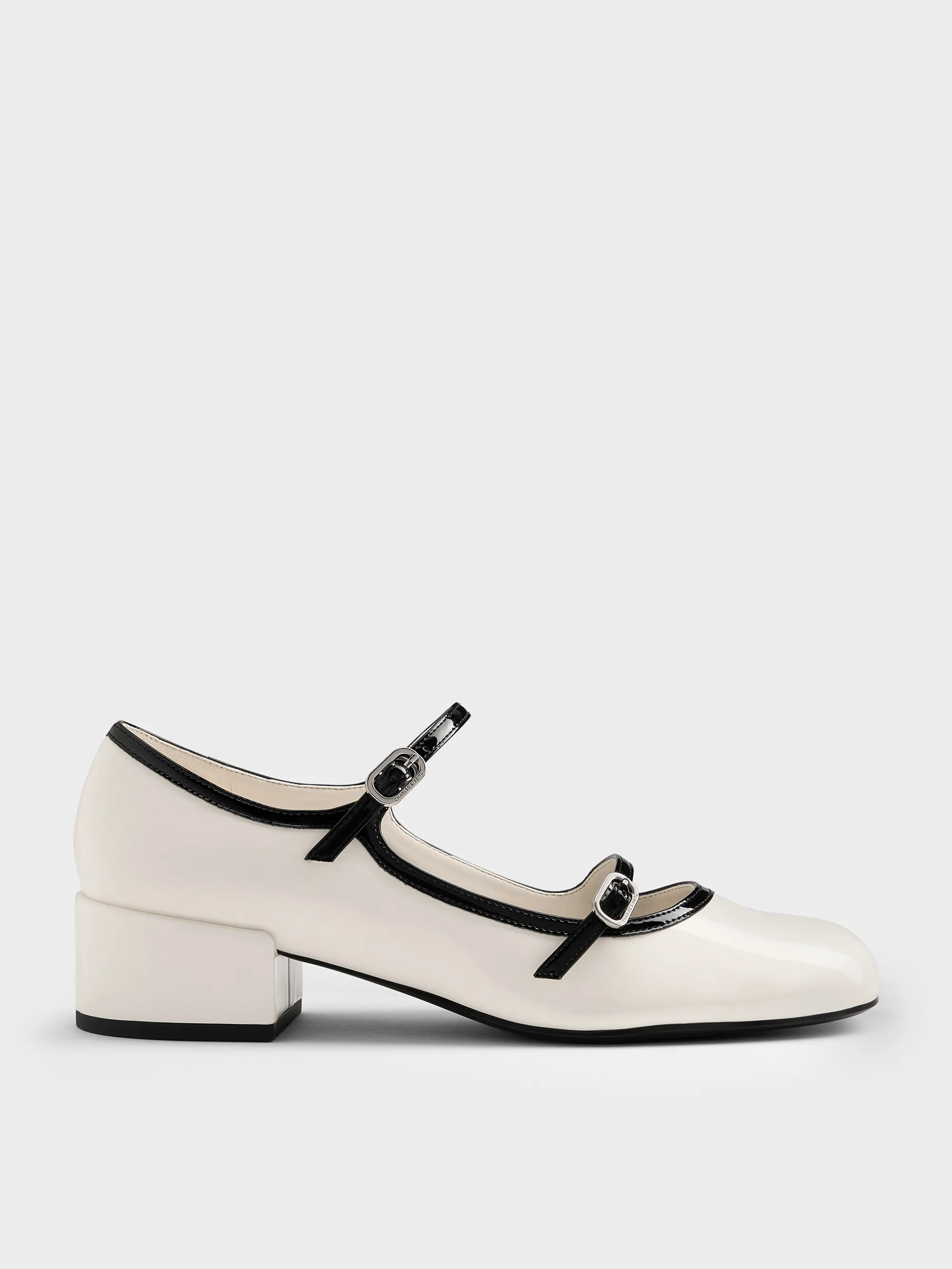 Charles & Keith - Patent Contrast-Trim Double-Strap Mary Jane Pumps sold by Charles & Keith