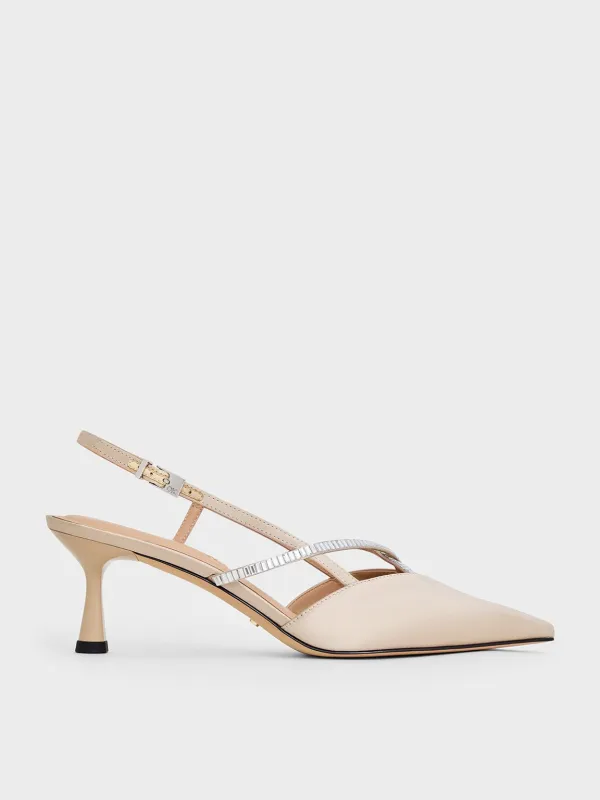 Charles & Keith - Recycled Polyester Crystal-Embellished Slingback Pumps sold by Charles & Keith