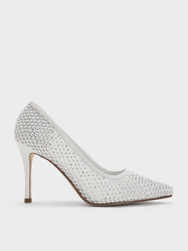 Charles & Keith - Mesh Crystal-Embellished Pointed-Toe Pumps sold by Charles & Keith