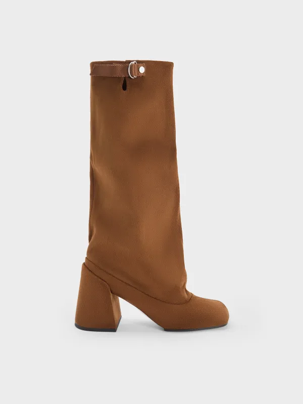 Charles & Keith - Robbie Faux Suede Side-Buckle Block-Heel Knee-High Boots sold by Charles & Keith