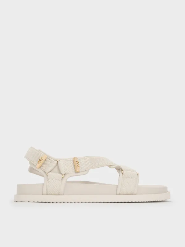 Charles & Keith - Granta Leather & Fabric Crossover Sports Sandals sold by Charles & Keith