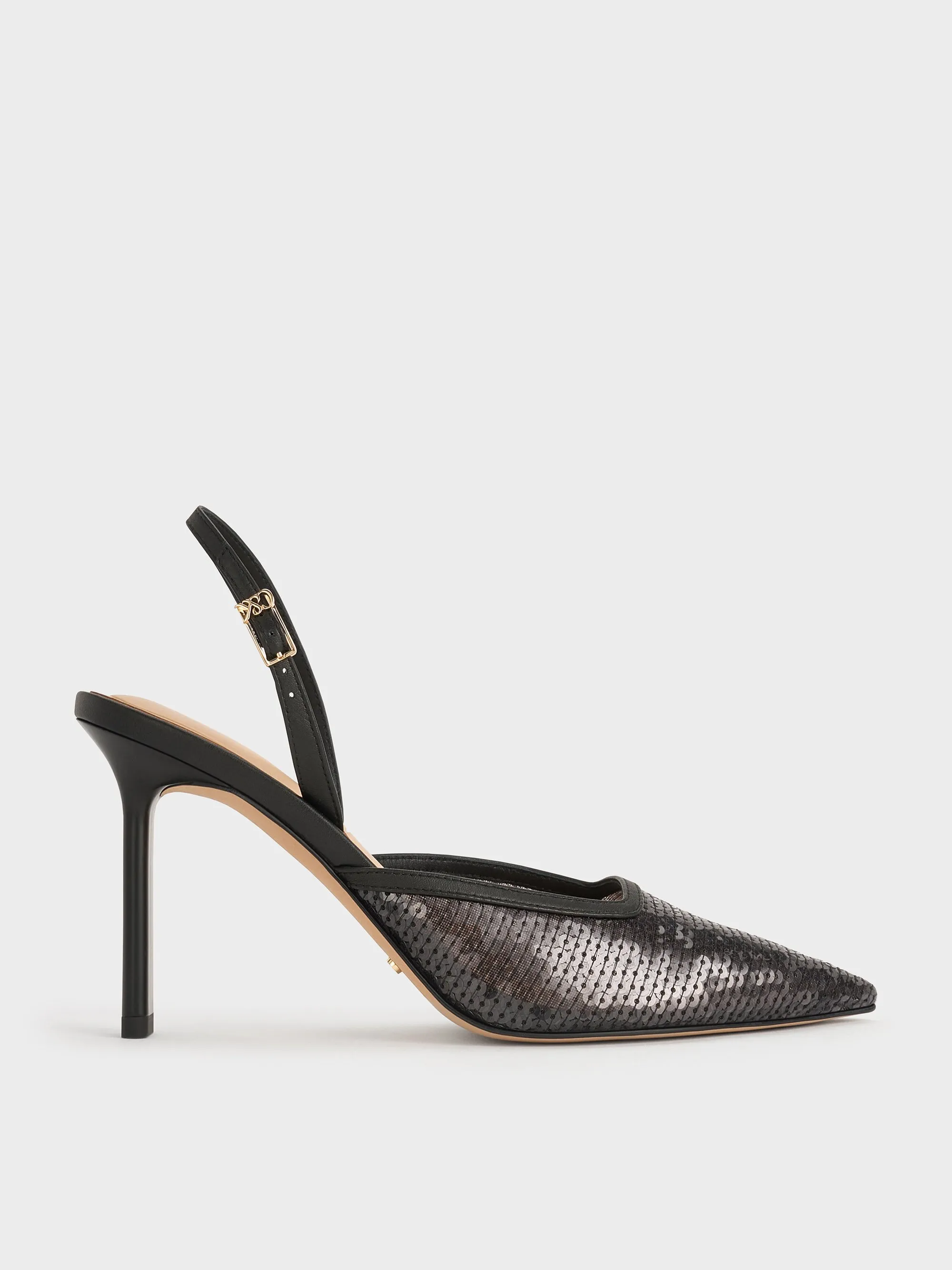 Charles & Keith - Sequin Mesh & Leather Pointed-Toe Slingback Pumps sold by Charles & Keith
