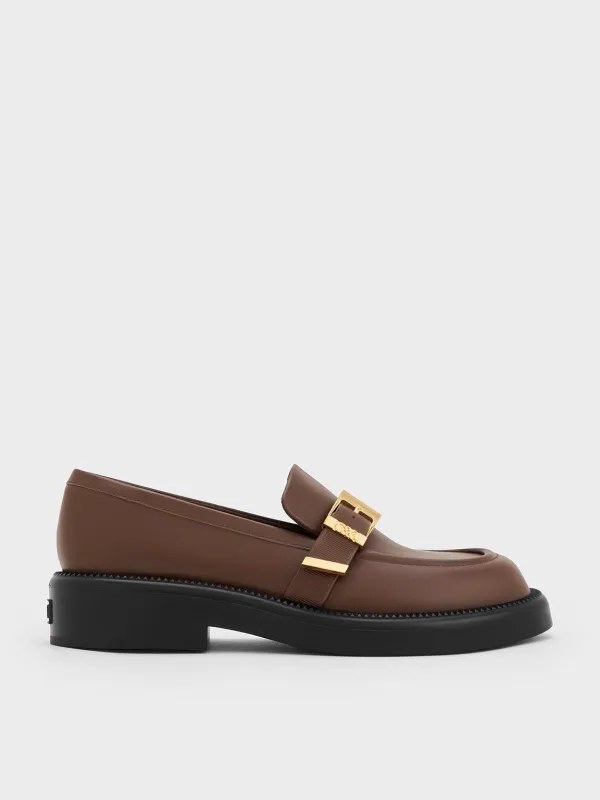 Charles & Keith - Leather Buckled-Strap Loafers sold by Charles & Keith
