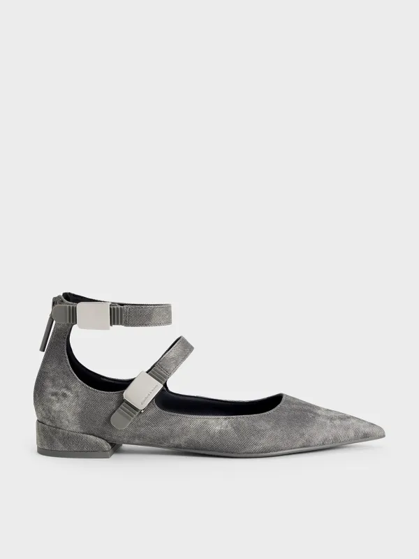 Charles & Keith - Robbie Denim-Effect Pointed-Toe Mary Jane Flats sold by Charles & Keith