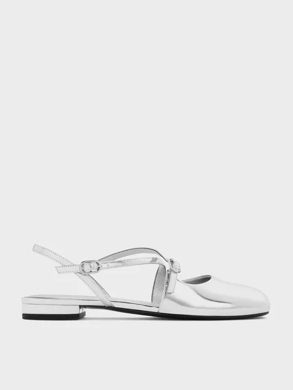 Charles & Keith - Metallic Crossover Buckled Slingback Flats sold by Charles & Keith