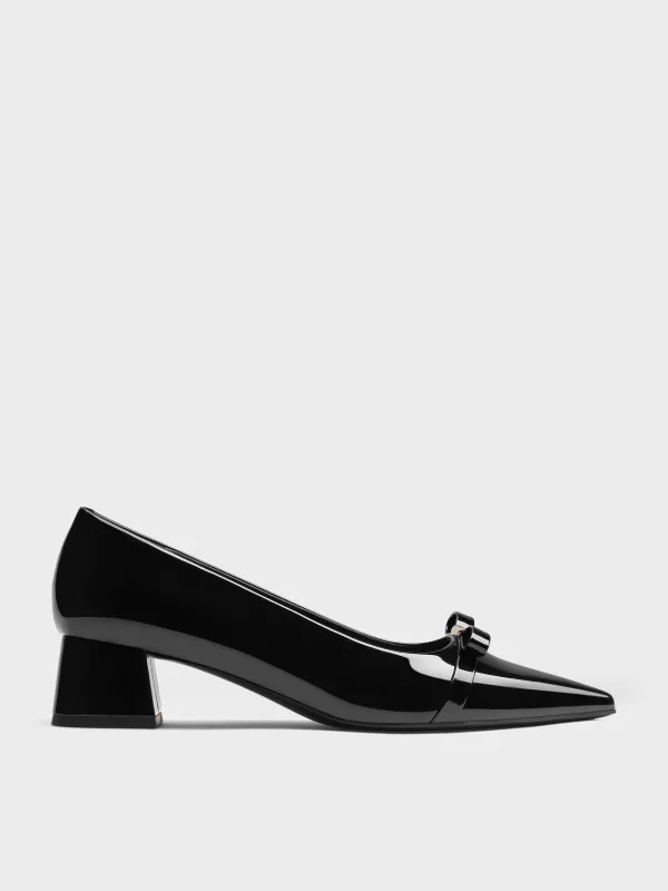 Charles & Keith - Dorian Patent Bow Pointed-Toe Block-Heel Pumps sold by Charles & Keith