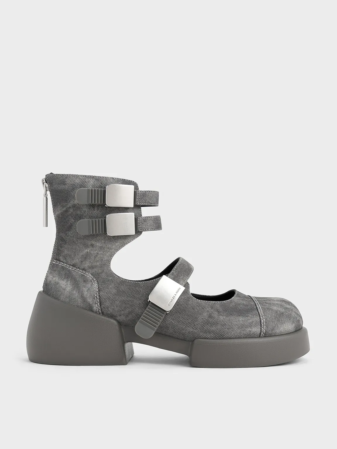 Charles & Keith - Robbie Denim-Effect Ankle-Strap Mary Jane Boots sold by Charles & Keith