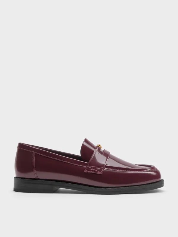 Charles & Keith - Georgina Leather Metallic-Accent Penny Loafers sold by Charles & Keith