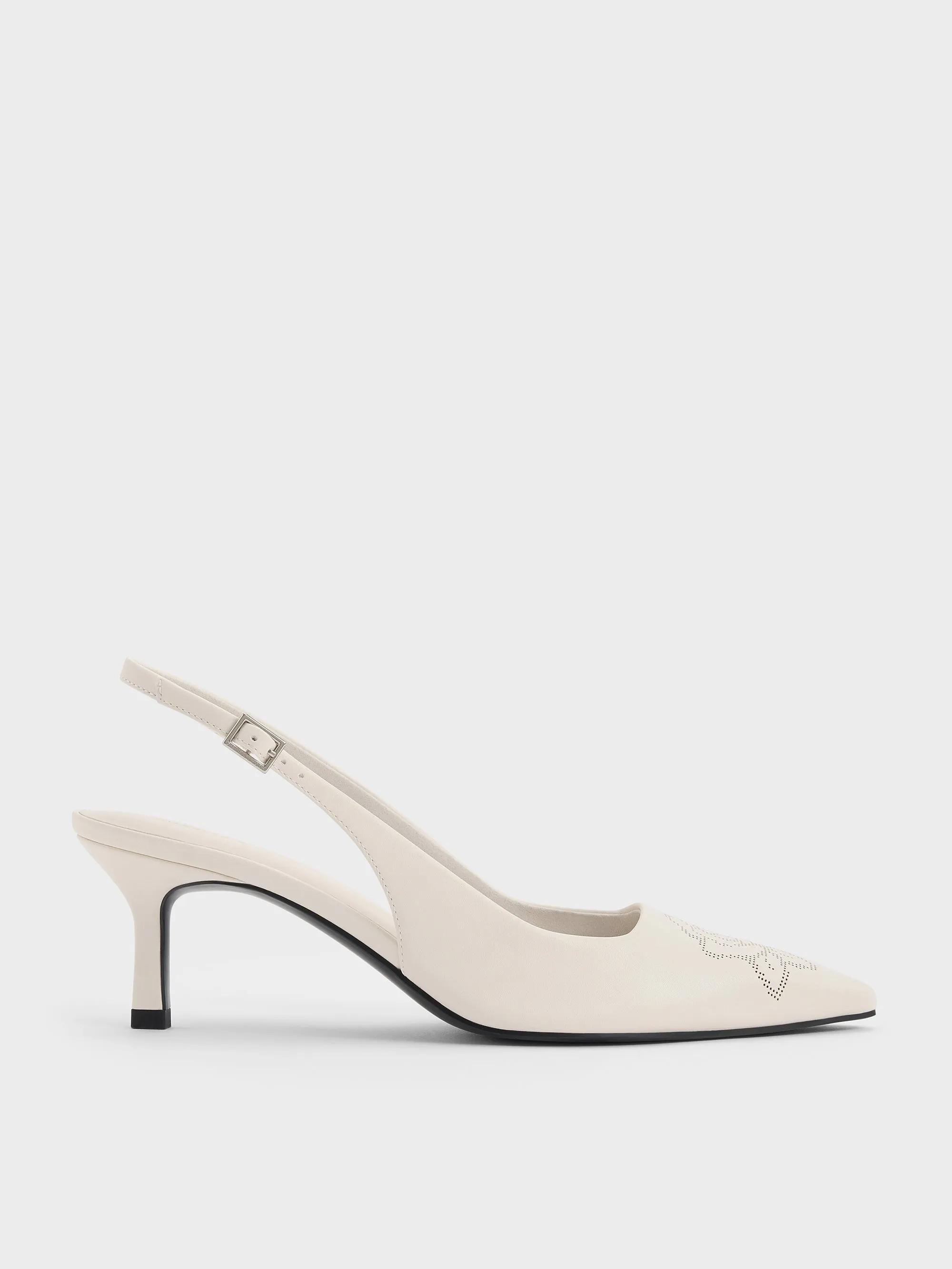 Charles & Keith - Perforated Rose Pointed-Toe Kitten-Heel Slingback Pumps sold by Charles & Keith