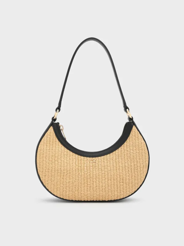 Charles & Keith - Leather & Raffia Crescent Hobo Bag sold by Charles & Keith