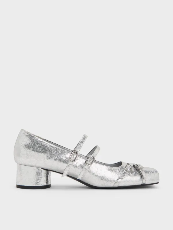 Charles & Keith - Janis Metallic Crinkle-Effect Double-Strap Mary Jane Pumps sold by Charles & Keith